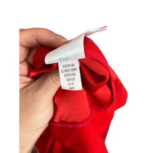 Banana Republic Mixed Media V-Neck Jumpsuit Poster Red Size 14 NO BELT Women’s - Picture 10 of 11